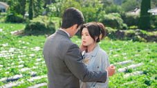 Pareja romántica abrazándose en un campo, episodio 9.
